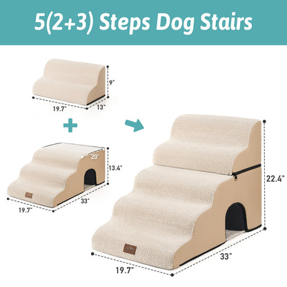 Cozy Kiss 5-Step Foldable Curved Pet Stairs with Play Condo foldable configuration #color_Beige