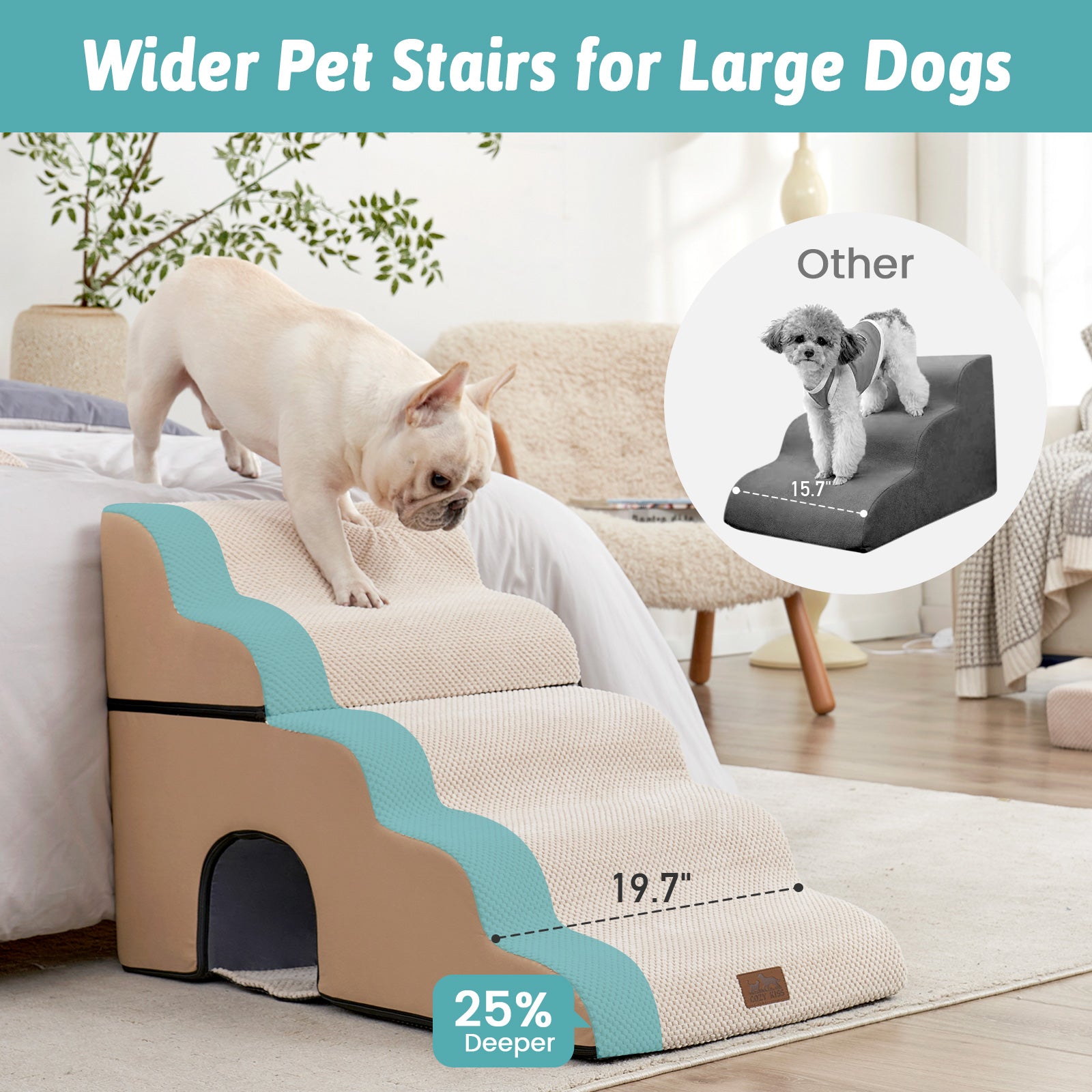 Cozy Kiss 5-Step Foldable Curved Pet Stairs with Play Condo extra-wide design comparison #color_Beige